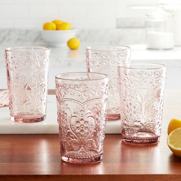 The Pioneer Woman Other - 🌺 New Pioneer Woman (4) Rose Pink/Red Embossed Tumblers Glass Glasses